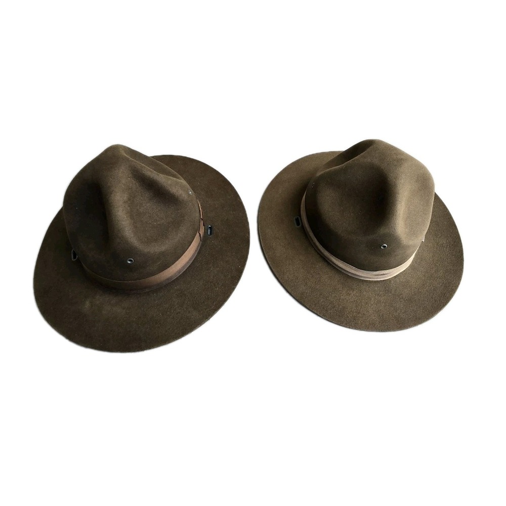 VINTAGE TWO Campaign Hats Drill Sergeant Instructor Green Military Army Marines